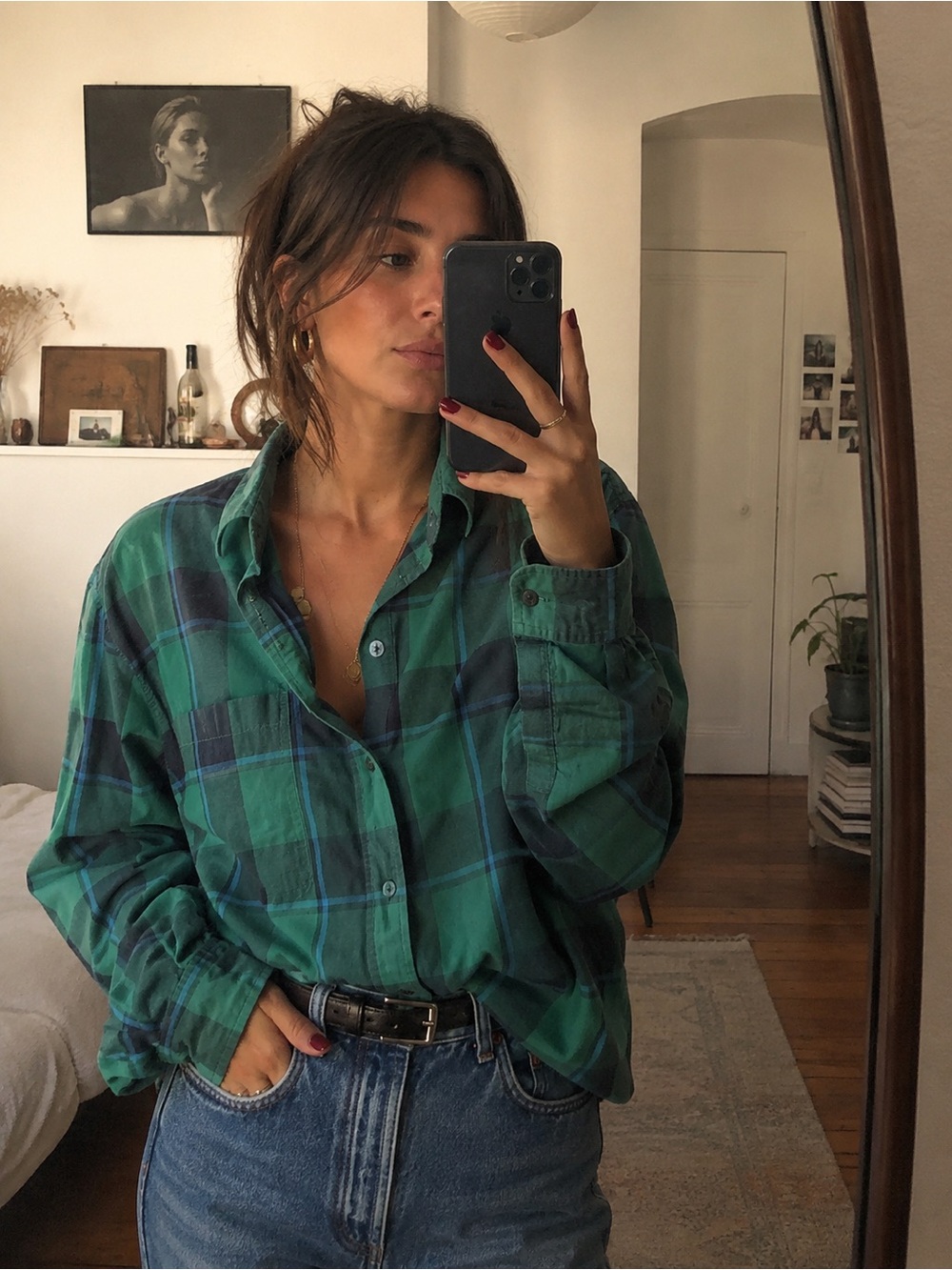 Burberry Brit Vintage Well worn Women’s Green Plaid Button-up Size Small GUC